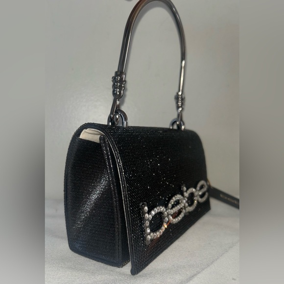 NEW! NWT BEBE Logo Rhinestone Crystal Paris Mini Top Handle Satchel Bag Black - Picture 2 of 6